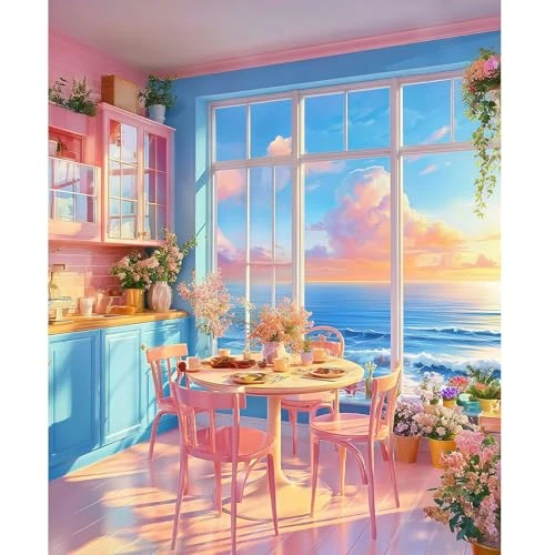 Offerta a tempo: NEWENMO Cucina Paesaggio Dipingere con i Numeri Adulti,Bellissimo Fiori Paint by Numbers Kit,DIY Dipingi con i Numeri Adulti,per Principianti Decorazioni Casa (40x50cm,Senza Cornice) - 43% da 9.99 € a 5.69 €