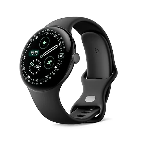 Google Pixel Watch 4 (45 mm) - Android Smart Watch z wypukłym ekranem, pełny monitoring zdrowia i kondycji oraz pomoc Gemini - aluminiowa obudowa matowa czarna - aktywny pasek