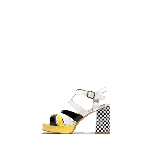 Offerta a tempo: Fly London ETIR455FLY, Sandal Women's Fashion Shoes, WHITE-BLACK-LEMON, 37 - 25% da 120.84 € a 90.63 €