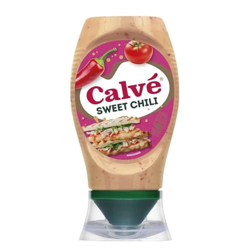 Calvé Salsa Sweet Chili, Salsa Dolce e Piccante, Formato 250 ml Top Down con Peperone Rosso e Peperoncino, Pensato per Pollo Fritto, Tacos e Piatti Asiatici