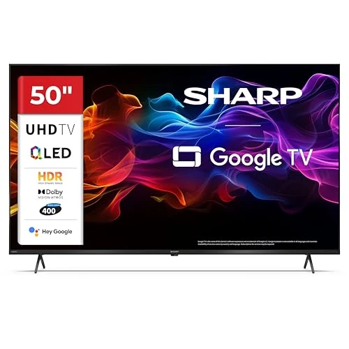 Sharp 50HP5365E - Google TV, 50" UHD, Frameless, 60Hz, QLED, HDR10, Dolby Vision HDR, Google Assistant con microfono, Chromecast, Bluetooth, Dolby Atmos 2x12W, HDMI 2.1 x4, USBx2, Color Negro