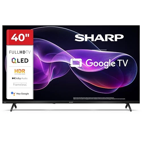 Sharp 40HF3365E - Google TV, 40" FHD, sans Cadre, 60 Hz, QLED, Google Assistant avec Microphone, Chromecast, Bluetooth, Son 2x8W, 3X HDMI, 2X USB, Couleur : Noir
