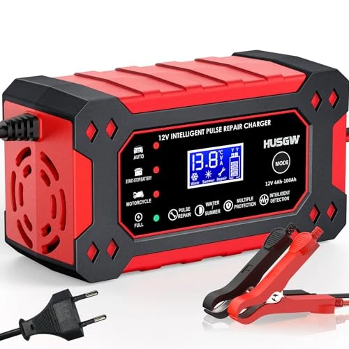 Offerta a tempo: 12V6A Caricabatterie per Auto, Caricabatterie Intelligente con Funzione di Riparazione Automatica e Display LCD, per Auto, Moto, Camion, AGM, Gel, SLA (2Ah-100Ah) (Rosso 6) - 56% da 50.00 € a 21.99 €