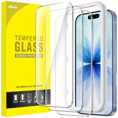JETech Protection D'écran pour iPhone 17 6,3 Pouces, Film en Verre Trempé avec Outil d'Installation Facile, Dureté 9H, Compatible avec les Coques, Lot de 3