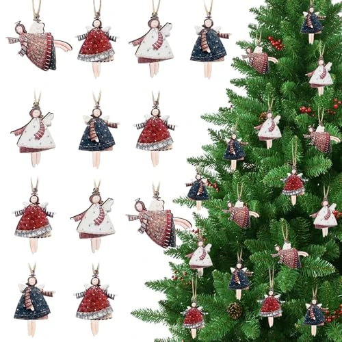Offre limitee: MELLIEX 24 Pièces Décorations de Sapin de Noël en Bois, Ange Ornements Suspensión de Noel avec Ficelle pour Decoration de Noël, Étiquettes Cadeaux, Décorations de Fenêtre de 11.99 EUR a 9.99 EUR (economie 17%)