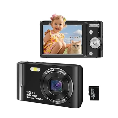 Compact Portable Digital Camera 4K 50MP Autofocus Digital Camera with 2.8" IPS Screen, 16X Digital Zoom, 32G Micro Memory Card and Battery, for Kids, Teens and Beginners