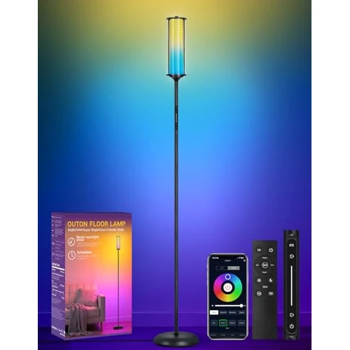 Offerta a tempo: OUTON Lampada da Terra LED con Telecomando e Controllo App, 16 Milioni di Colori, 32 Modalità Scena, Sync Musicale, 1500 LM, Piantana d’Angolo Moderna per Soggiorno, Camera da Letto, Gaming - 0.00% da 55.99 € a 55.99 €