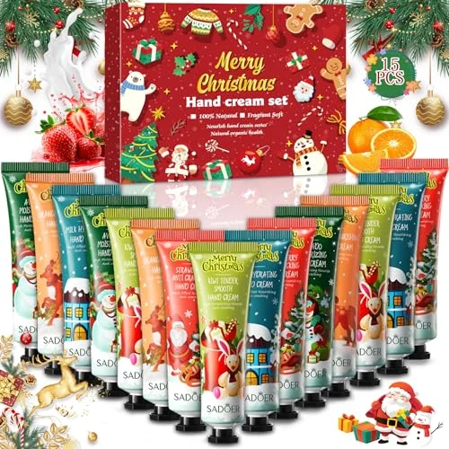 BBLTIFF Set Crema de Manos Regalo 15 Pack, para Piel Seca y Agrietada, Crema Manos Navidad Mini Regalos Navidad, Rápida Absorción para Hombres, Mujeres y Niños