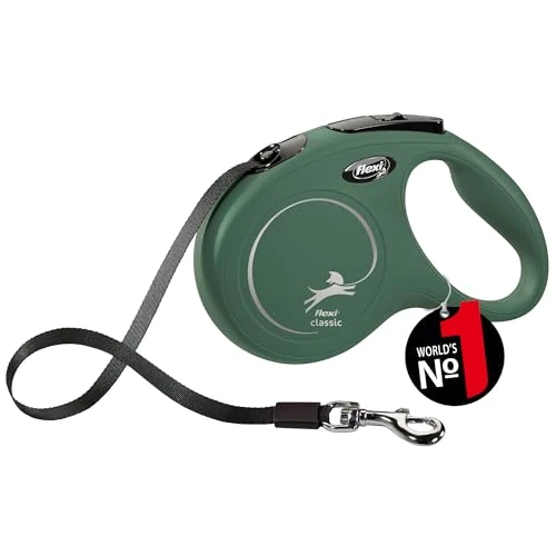 Flexi Classic M Sangle 5 m Vert Olive Laisse à Enrouleur pour Chien jusqu'à 25 kg