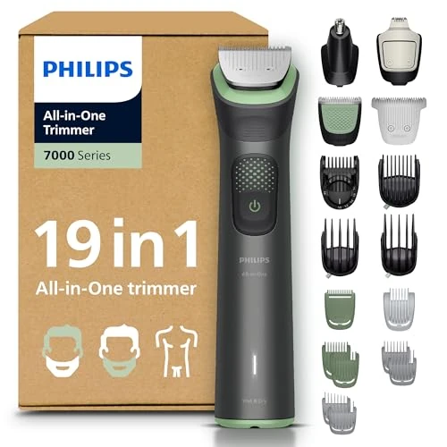 Oferta limitada: Philips Recortadora todo en uno de 19 en 1 Serie 7000 - Afeitadora y cortapelos hombre para rostro, cabeza y cuerpo, cuchillas de acero autoafilables, 26 longitudes, recargable, MG7962/30 de 109.99 EUR a 54.99 EUR (ahorro 50%)