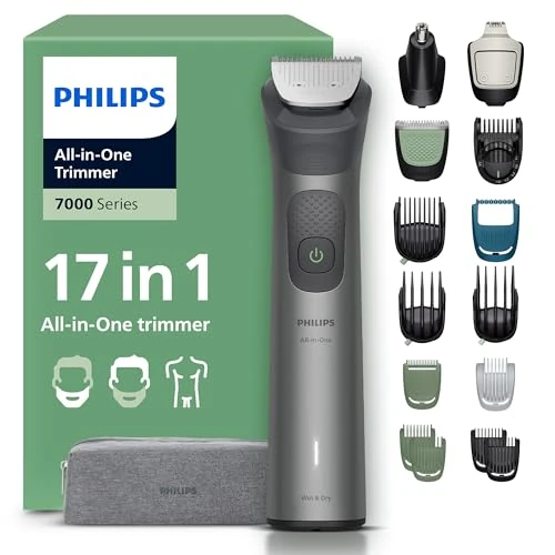 Oferta limitada: Philips Recortadora todo en uno de 17 en 1 Serie 7000 - Afeitadora y cortapelos hombre para rostro, cabeza y cuerpo, cuchillas de acero autoafilables, 26 longitudes, recargable, MG7961/15 de 79.99 EUR a 59.99 EUR (ahorro 25%)