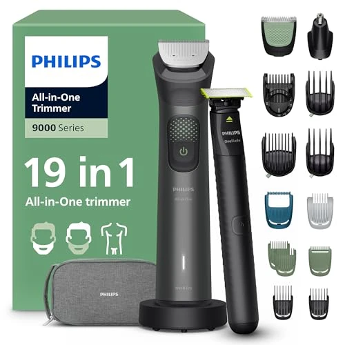 Philips Multigroom 9000-serie Alles-in-één 19-delige Trimmer, Shaver & Tondeuse + OneBlade-trimmer voor heren – Complete Groomingset Gezicht, Hoofd & Lichaam, 27 Lengtestanden (0,2-20 mm), MG9556/15