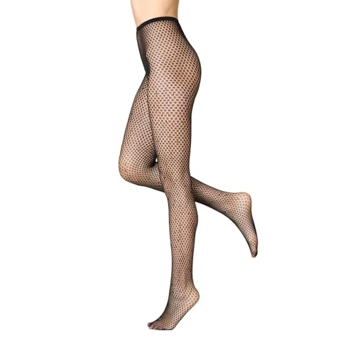 Goldenpoint Medias de malla para mujer con lentejuelas y taco higiénico, Negro , M