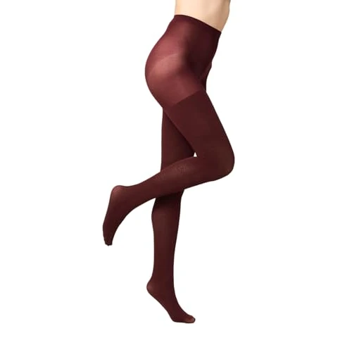 Goldenpoint Damen-Strumpfhose mit Zick-Zack-Muster mit anatomischem Riemen und hygienischem Zwickel, bordeaux, M