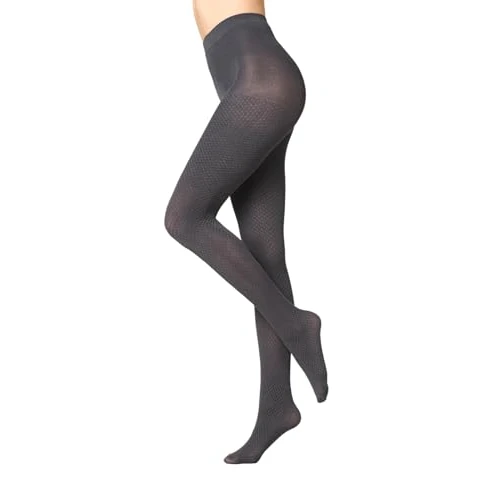 Goldenpoint Medias para mujer con estampado jacquard de rombos con correa anatómica y taco higiénico, fabricadas en Italia, gris, M