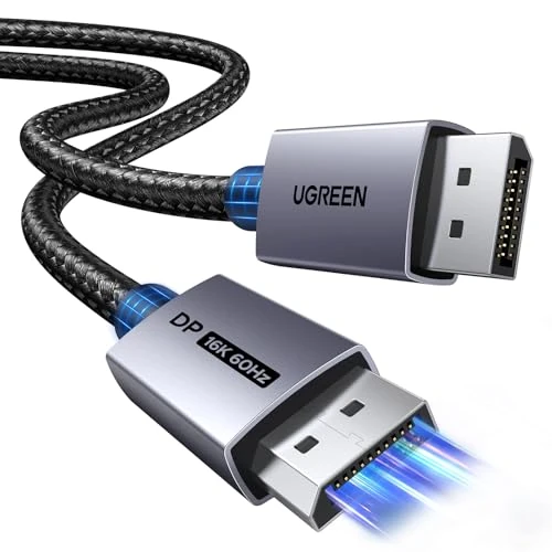 UGREEN Cable DisplayPort 2.1 16K 60Hz 8K 120Hz 4K 240Hz 2K 360Hz HDR HDCP 80Gbps Cable DP Carcasa de Aluminio Nylon Trenzado Compatible con PC Monitor TV Pantallas de Juego, 3M