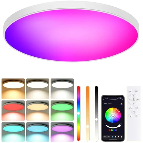 Oferta ograniczona: Okrągła lampa sufitowa LED, 24 W, RGBIC, 2700 K – 6500 K, ściemniana, 16 milionów kolorów, z pilotem zdalnego sterowania i aplikacją (może nie być dostępna w języku polskim), do sypialni z 113.99 EUR na 113.99 EUR (znizka 0%)