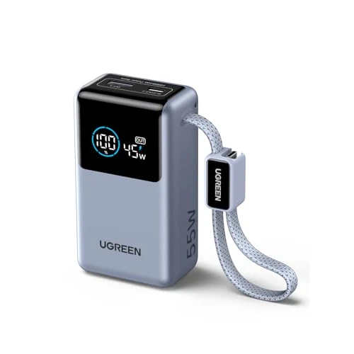 UGREEN Power Bank 10000mAh 55W con Cable HyperCharge Integrado para Xiaomi, Batería Externa de Carga Rápida PD 45W Compatible con iPhone 17/16/15, Galaxy S25 Ultra y Más