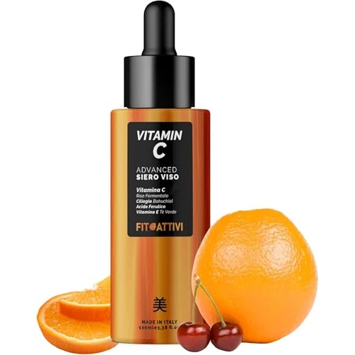 FITOATTIVI serum do twarzy z witaminą C, 100 ml, koreańska pielęgnacja skóry z kwasem hialuronowym, bakuchiol, zielona herbata, przeciw zabrudzeniom, rozjaśniacz, naturalny środek przeciwstarzeniowy