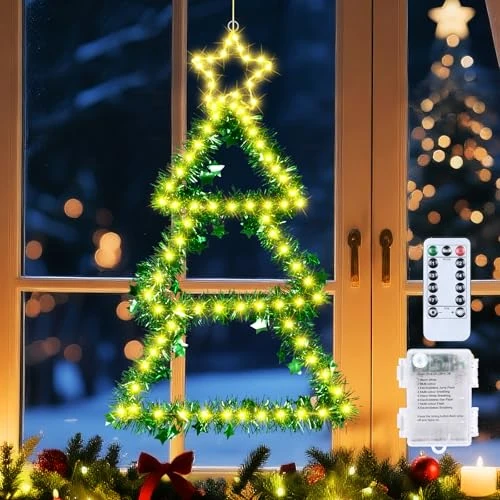Limited-time offer: Qoosea Christmas Tree Window Lights Battery Powered 110 LED Foldable Christmas Window Lights Decoration 8 Modes Timer Remote Control IP65 Waterproof for Wall Xmas Tree Indoor Outdoor from 11.69 GBP to 11.04 GBP (save 6%)