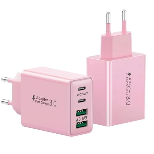 Offerta a tempo: Caricatore USB C Rapido, 2-Pack 40W 4-Porto Presa USB Multipla PD+ QC3.0 Carica, Spina Alimentatore USBC Caricabatterie per iPhone 16 15 14 13 12 11 Pro Max, iPad, Samsung S25 S24 Spinotto Adattatore - 35.31% da 16.99 € a 10.99 €