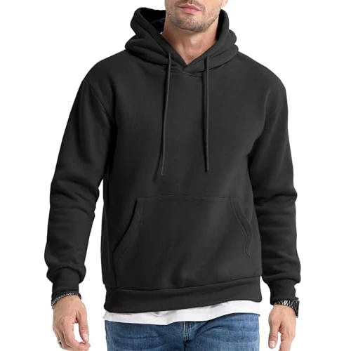 NLAND Homme Sweat à Capuche Hiver Chaud Hoodie Épaisse Pull à Capuche Doublée Polaire Couleur Unie Basic à Capuche,Gris foncé XXL