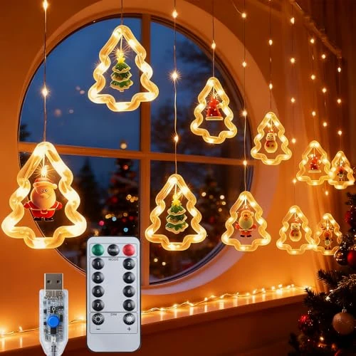 Offerta a tempo: Qoosea Luci a Tendina Natalizie Telecomando, 100 LED Luci USB, 8 Modalità di Illuminazione, Funzione Timer, IP44 Impermeabile, per Albero di Natale, Finestra, Decorazione Casa - 47% da 16.99 € a 8.96 €