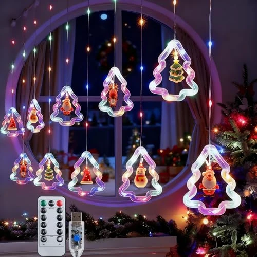 Limited-time offer: Qoosea Christmas Curtain Lights with Remote Control, 100 LED USB Fairy Lights, 8 Lighting Modes, Timer Function, IP44 Waterproof, for Christmas Tree, Window, Home Festive Decor from 13.99 GBP to 12.34 GBP (save 12%)