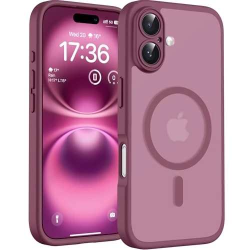 Offerta a tempo: TOCOL Cover Magnetica per iPhone 16 Plus 6,7 Pollic, Compatibile con MagSafe, Protezione Fotocamera Integrata, Custodia Antiurto Traslucida Opaca, Prugna - 0.00% da 17.99 € a 17.99 €