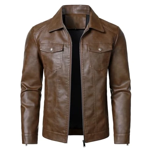 Zeitlich begrenztes Angebot: HOOD CREW Herren PU Lederjacke Motorrad Biker Jacken Freizeit Leichte Kunstleder Jacke Dunkelbraun L von 59.99 € auf 59.99 € (0.00% Rabatt)