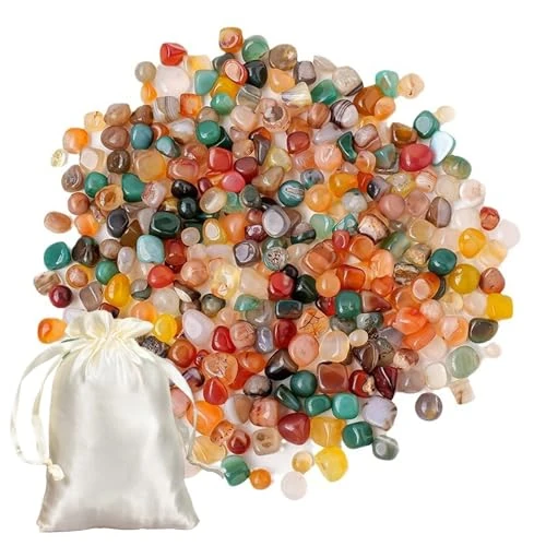 xolear 500g Children's Colorful Precious Gems, Natural Coloured Gemstones, Semi-Precious Stones, Pebbles in Different Shapes, with Off White Bag, Treasure Hunt, Decorations