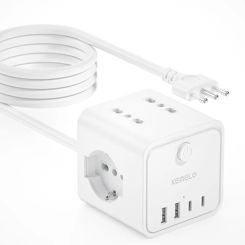 Steckdosenleiste mit 4 Universalsteckdosen 10/16 A ITA und Schuko, 3 m Verlängerungskabel mit 2 USB A + 2 USB C, Mehrfachsteckdose, platzsparend, mit Schaltern für Haus, Büro, Schwarz