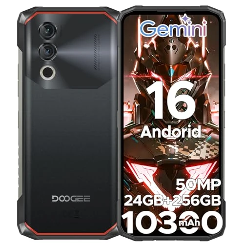 DOOGEE Blade 10 Power Android 16 Rugged Mobile Phone, 10300mAh 24GB+256GB/2TB Rugged Mobile, 6.6'' NFC Smartphone, Camera 50MP/Face ID/Fingerprint/Widevine L1/3 Card Slot/Dual 4G/GPS/Fingerprint