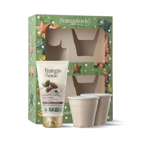 Bottega Verde - Geschenkbox Karité d'Afrika, mit Handcreme 75 ml und Kaffeeset für 2, pflegende und schützende Sheabutter, Geschenkidee