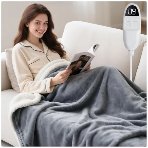 Tijdelijke aanbieding: Qoosea Elektrische elektrische deken, 180 x 130 cm, met automatische uitschakeling, zachte flanellen elektrische deken met 9 warmtestanden en 9 timer-instellingen, oververhittingsbeveiliging van 43.99 EUR naar 41.79 EUR (korting 5%)