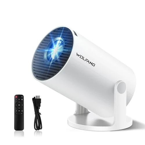 Oferta limitada: WOLFANG Miniproyector【Aplicaciones Integradas y WiFi 6】 Proyector Portátil 1080P con Bluetooth y Trapezoidal Vertical Auto, Proyector de Dormitorio de 180°, Compatible con iOS/Android/PC/TV Stick de 59.99 EUR a 46.99 EUR (ahorro 22%)