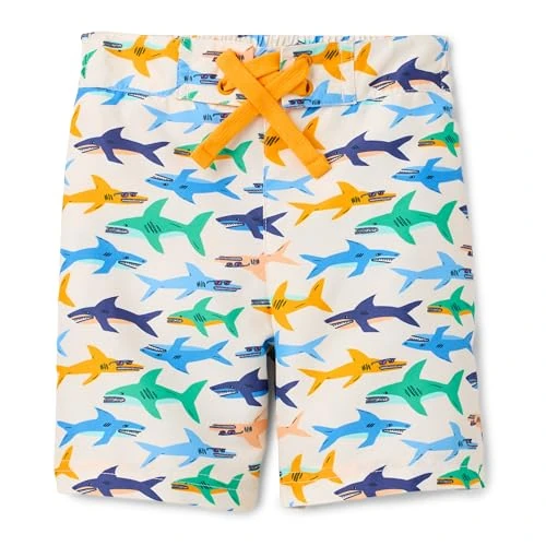 Limited-time offer: Amazon Essentials Boys' Regular-Fit Quick-Dry Swimming Board Shorts, Ivory Sharks, 8 Years from 9.58 £ to 9.58 £ (save 0.00%)