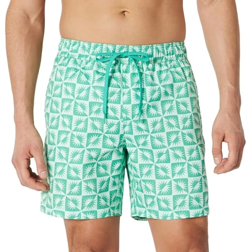 Offre limitée : Amazon Essentials Short de Bain avec Doublure en Maille, Poches et Fermeture à Cordon Homme, Bleu Clair Menthe Vert Jaune Soleil Motifs Géométriques, M de 17.10 € à 17.10 € (0.00% de remise)