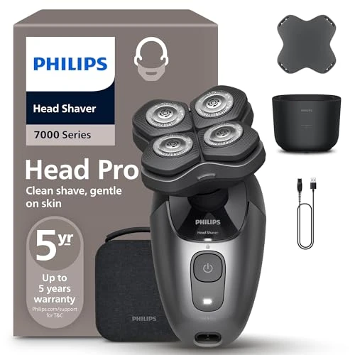Philips Head Shaver Pro Seria 7000 – Golarka do głowy dla mężczyzn i kobiet, z elastyczną głowicą 360° i ostrzami ComfortCut zapewniającymi dokładne golenie, delikatna dla skóry, model HS7980/15