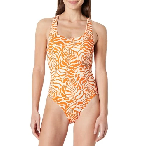 Zeitlich begrenztes Angebot: Amazon Essentials Damen Einteiliger Badeanzug mit Überkreuzten Trägern am Rücken, Rostiges Orange Abstrakte Palmen, 46 von 12.03 € auf 12.03 € (0.00% Rabatt)