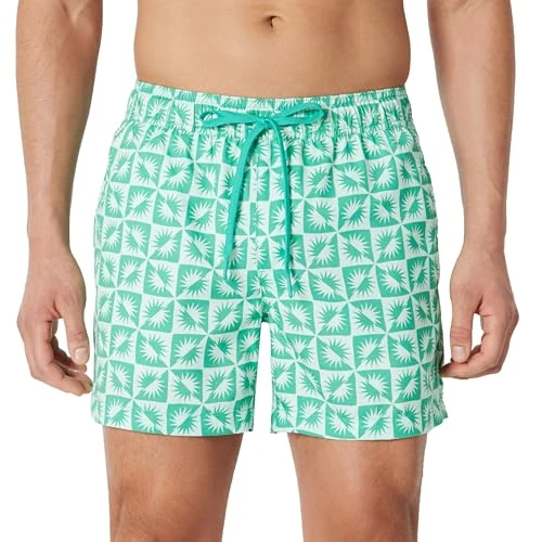 Offerta a tempo: Amazon Essentials Pantaloncini da Bagno con Fodera Interna in Rete, Tasche, Chiusura con Coulisse Uomo, Blu Chiaro Menta Verde Motivo Geometrico Solare, M - 0.00% da 13.80 € a 13.80 €