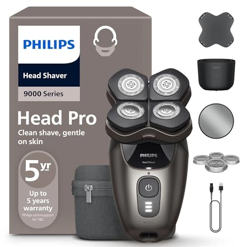 Philips Head Shaver Pro 9000 Series - Skull Shaver for Men and Women, 360° Flexing Head & ComfortCut Blades for Clean Shave, Gentle on Skin, Model HS9980/15