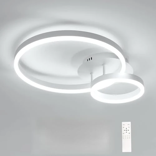 Osairous LED Deckenleuchte Dimmbar, 42W 4725LM Moderne LED Deckenlamape mit Fernbedienung 3000K-6500K, Runde Design Acryl Deckenlampe für Schlafzimmer Wohnzimmer Küche, 50CM, Weiß