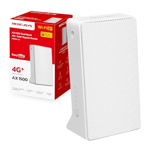 Mercusys MB260‑4G Router 4G+ Cat 6 met WLAN 6 AX1500, dual-band, Gigabit-poorten, SIM-plug & play, app. MERCUSYS
