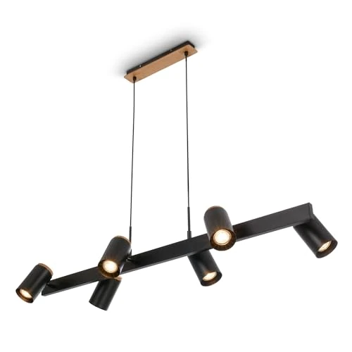 Zeitlich begrenztes Angebot: BRILONER - Pendelleuchte mit Spotköpfen, schwenkbar, 6x GU10 Fassung, Deckenlampe, Deckenleuchte, Hängelampe Esstisch, Küchenlampe hängend, Esszimmerlampe, 110x24,9x120 cm, Schwarz-Holz von 141.55 € auf 19.97 € (85.89% Rabatt)