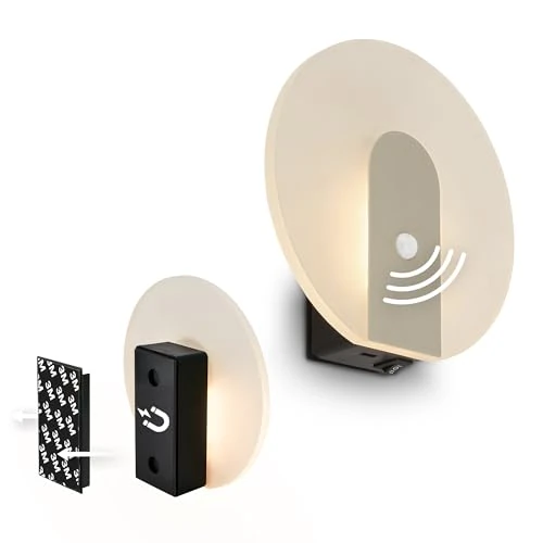 BRILONER Sticklights - LED Wandleuchte ohne Stromanschluss und ohne Bohren mit Bewegungsmelder, Akku, magnetisch abnehmbar, Wandlampe zum Kleben, Leselampe, Flurlampe, 15x3,7x14,7 cm, Nickel-matt