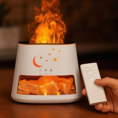 Offerta a tempo: OKYUK Diffusore di Aromi con Effetto Fiamma & Lampada di Sale dell'Himalaya, Diffusore di Aromi LED a 8 Colori con Timer, Umidificatore per Casa, Ufficio & Benessere (Stella di Legno) - 20% da 29.99 € a 23.99 €