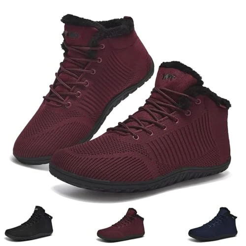 Limitiertes Angebot: Schuvox Barfußschuhe Winter Wasserdicht Winterschuhe Herren Herbst Barfuss Schuhe Damen Winter Stiefel Sneaker Winterboots Warm Gefüttert Breite Barfussschuhe Damenschuhe Rutschfest Weinrot 37 EU von 29.99 EUR auf 24.99 EUR (Spare 17%)
