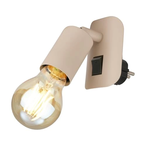 Oferta limitada: BRILONER - Aplique pared interior con interruptor, orientable, casquillo E27, enchufe, apliques dormitorio, lampara pared, apliques, 9,5x6,7x7,8 cm, beige de 24.95 € a 24.95 € (ahorro 0.00%)