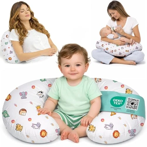 Offerta a tempo: Cuscino Allattamento e Gravidanza Ciambella Allattamento Neonato con Federa in 100% Cotone e Morbido Riempimento Supporto Ergonomico alla Schiena Idea Regalo per Neo Mamme Accessorio Premaman Lavabile - 10% da 27.99 € a 25.26 €